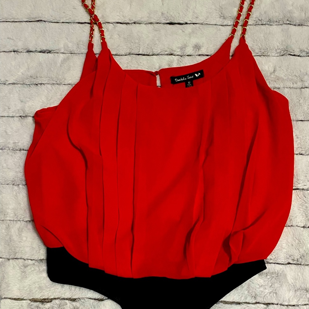 Burnt Orange Bodysuit w/Gold Chain Straps